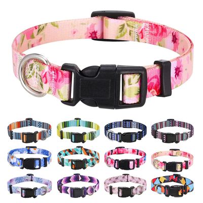 Mihqy Adjustable Dog Collar, Soft & Comfortable, Bohemian Floral Design, for Small, Medium, and Large Dogs (Pink Rose, L)