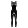 KHJK Active Women's Patent Leather Lingerie Catsuit with Crotch Zipper, Black, XL view 1