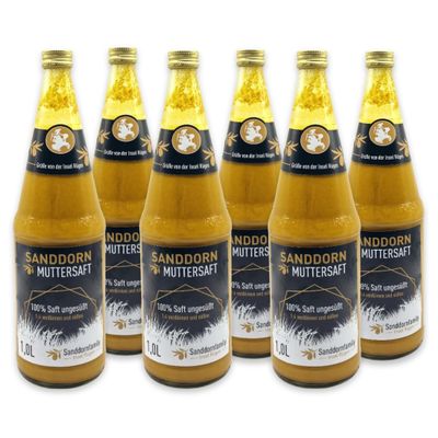 Sea Buckthorn Mother Juice 1 L, 100% Direct Juice - 6 Bottles
