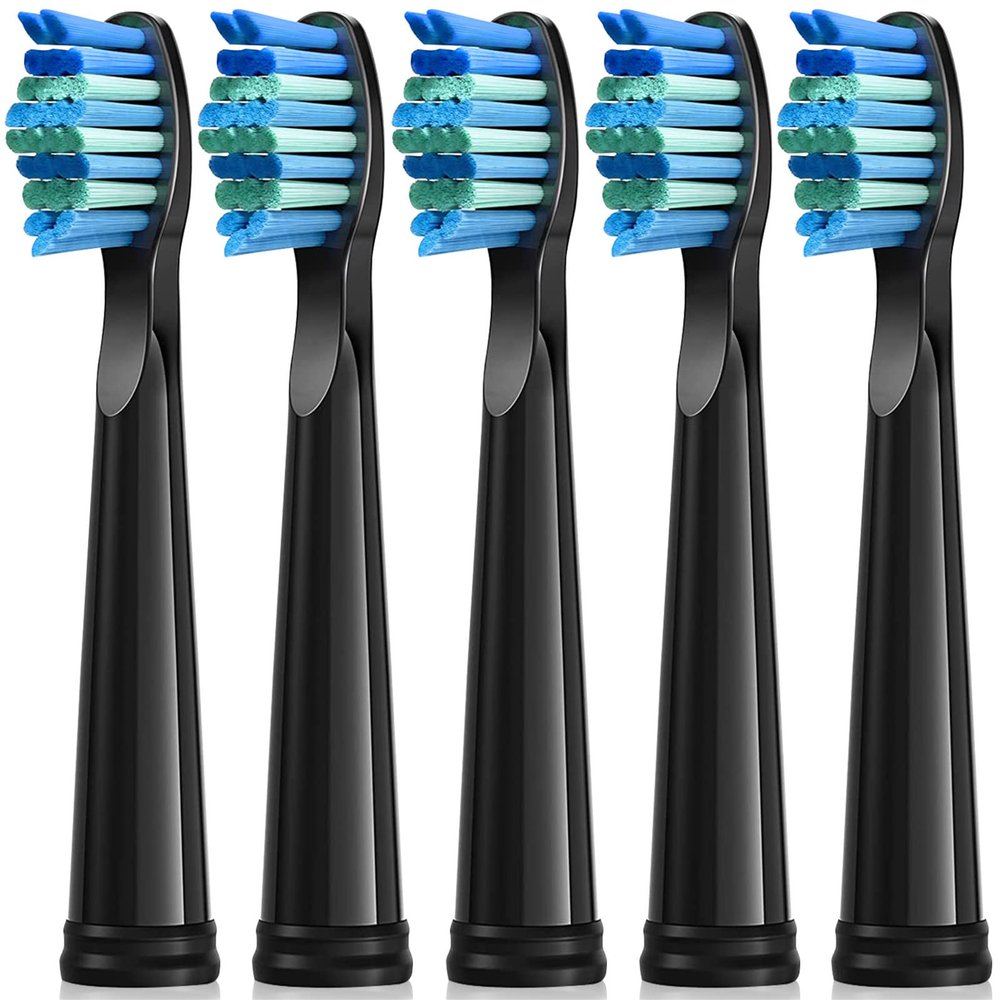 5 Replacement Brush Heads Compatible with Fairywill Electric Toothbrushes, Black, Medium-Soft