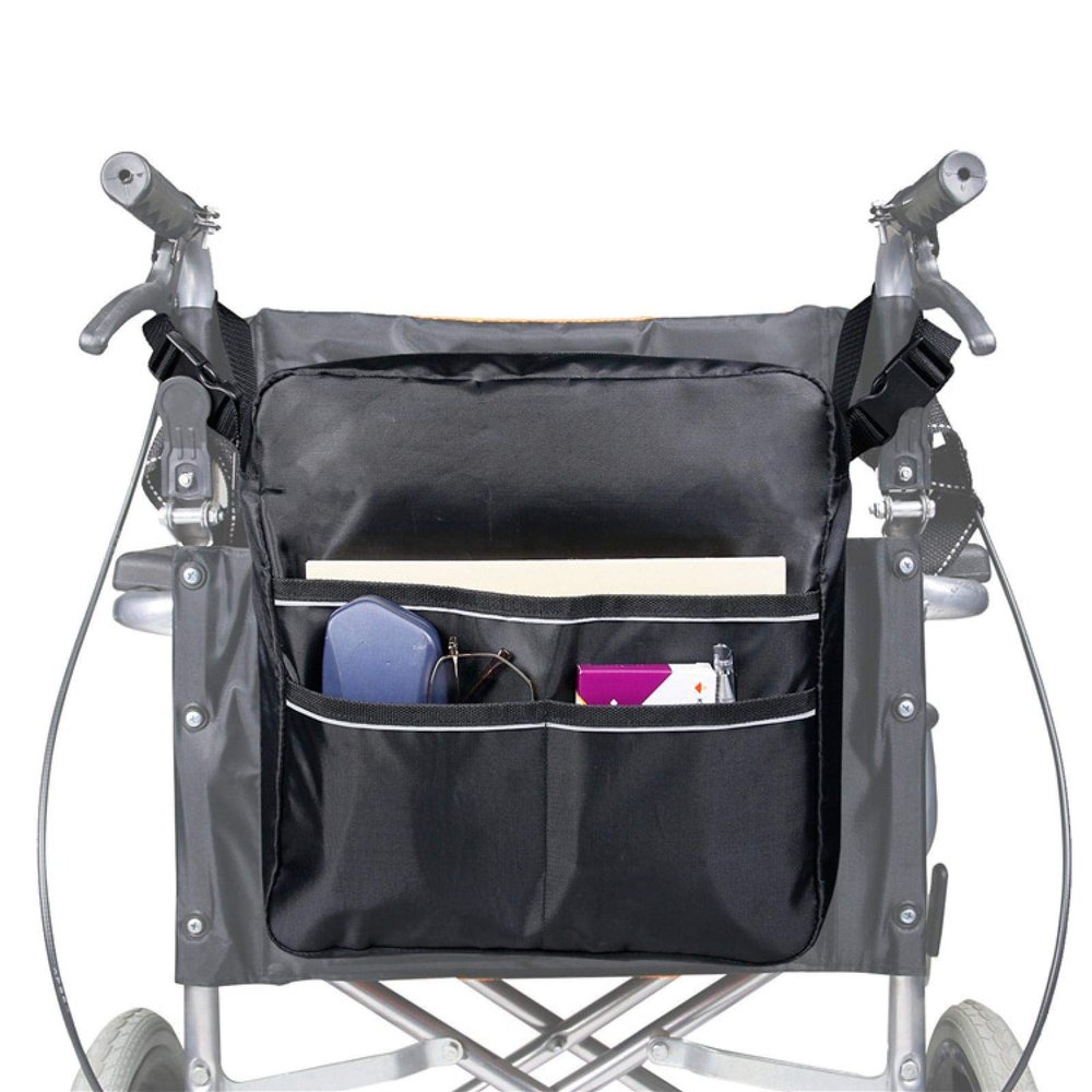 Grantien Wheelchair Bag, Walker Bag with 4 Pockets, Black Oxford, 31.5 × 30 cm