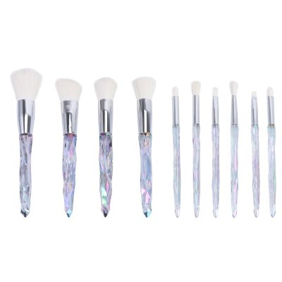 HEALLILY 10-Piece Rainbow Makeup Brush Set with Transparent Crystal Handles, White