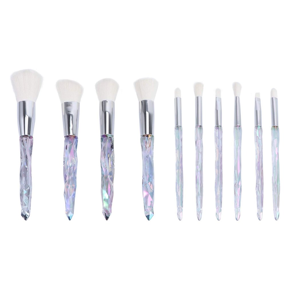 HEALLILY 10-Piece Rainbow Makeup Brush Set with Transparent Crystal Handles, White
