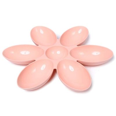 CLQ Feeding Bowl 6 Connected Bowls for Small Cats and Dogs Flower Shape Feeder - Pink