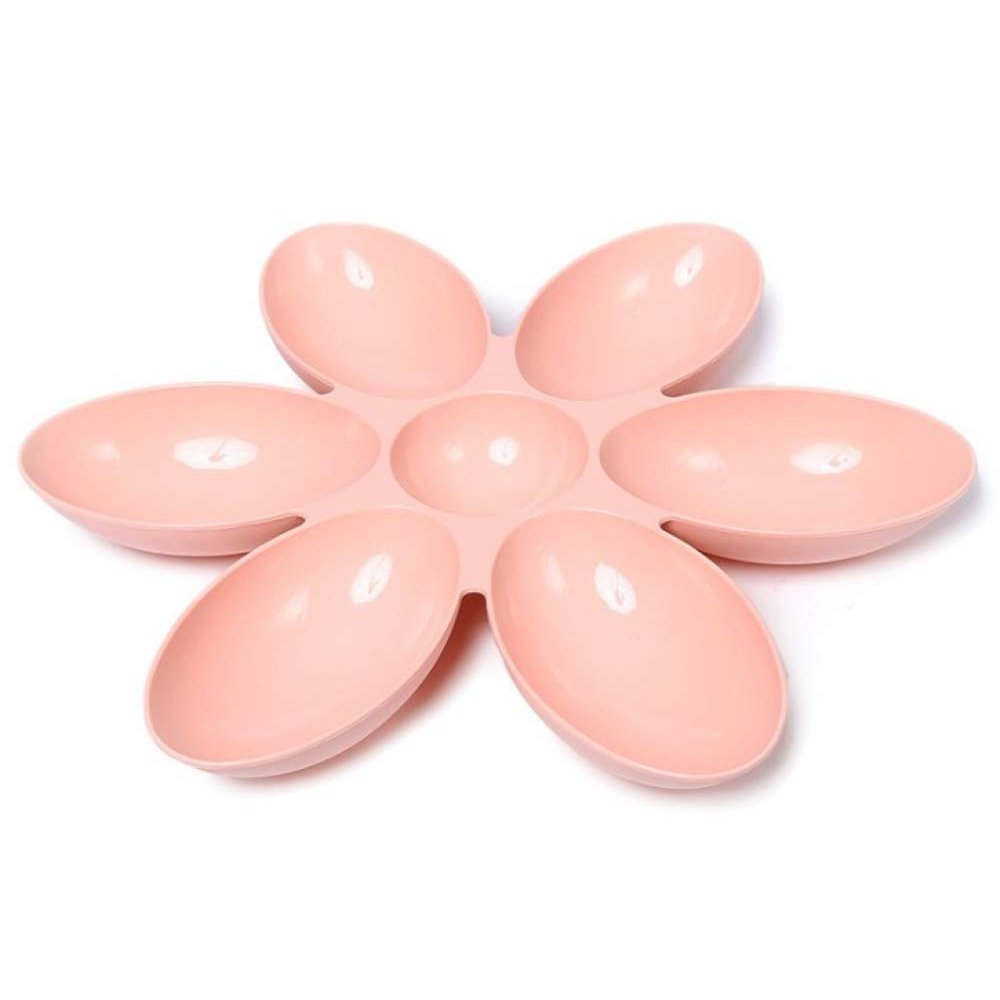 CLQ Feeding Bowl 6 Connected Bowls for Small Cats and Dogs Flower Shape Feeder - Pink