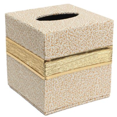 Katigan Durable PU Leather Square Tissue Box Holder Cover for Home or Car, White Clouds, 13.8 x 13.8 x 13 cm