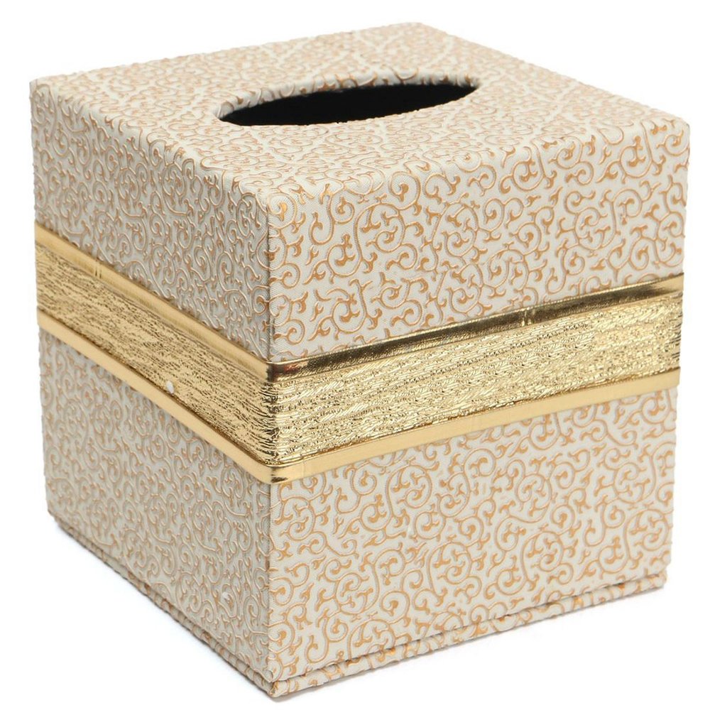 Katigan Durable PU Leather Square Tissue Box Holder Cover for Home or Car, White Clouds, 13.8 x 13.8 x 13 cm