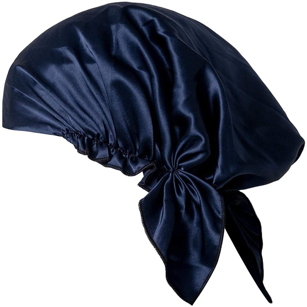 Mulberry Silk Sleep Bonnet for Women, Navy Blue