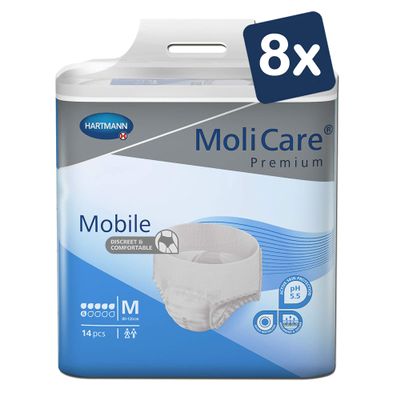 MoliCare Premium Mobile Disposable Pants for Women and Men, 6 Drops, Size M (80–120 cm Hip Circumference), 8 x 14 Pieces