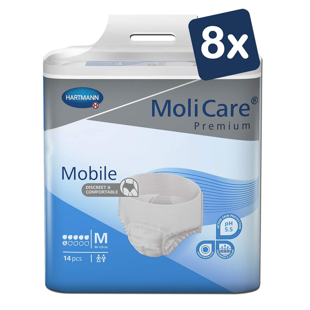 MoliCare Premium Mobile Disposable Pants for Women and Men, 6 Drops, Size M (80–120 cm Hip Circumference), 8 x 14 Pieces