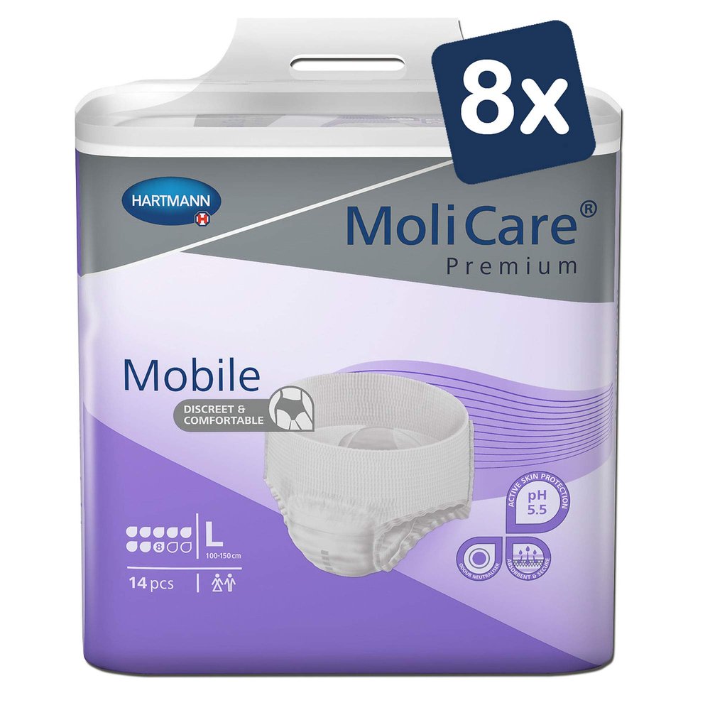 MoliCare Premium Mobile Disposable Pants for Women and Men, 8 Drops, Size L (100–150 cm Hip Circumference), 8 × 14 Count