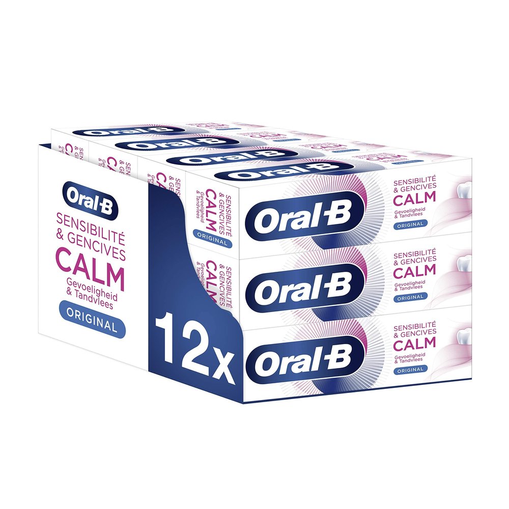 Oral-B Original Calm Sensitivity & Gum Toothpaste, 12 Count (12 x 75 ml), Instantly Relieves Tooth Sensitivity and Soothes Gums, Eco-Friendlier Recycled Carton