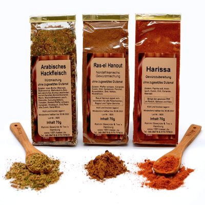 1001 BASAR Oriental Spice Set: Arabian Minced Meat, Ras el Hanout & Harissa