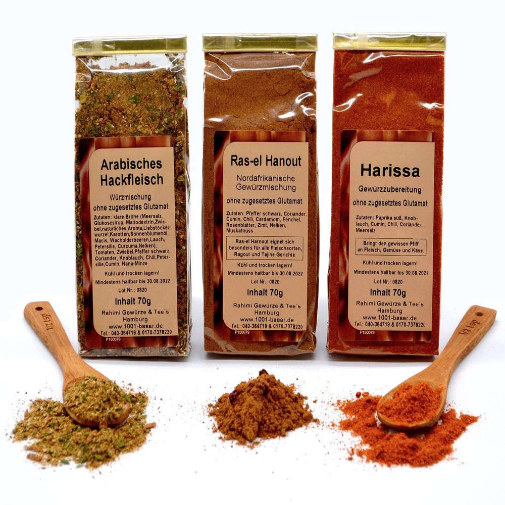1001 BASAR Oriental Spice Set: Arabian Minced Meat, Ras el Hanout & Harissa