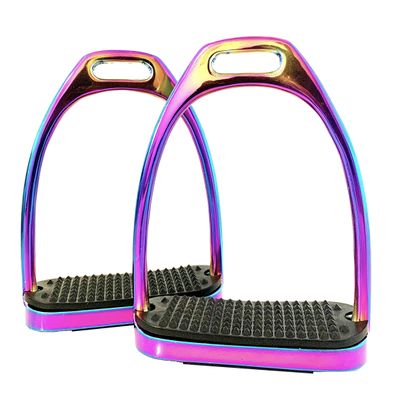 Extreme Stirrup Irons for Equestrian Sports, Steel, with Black Treads, 12.1 cm, Rainbow Colors