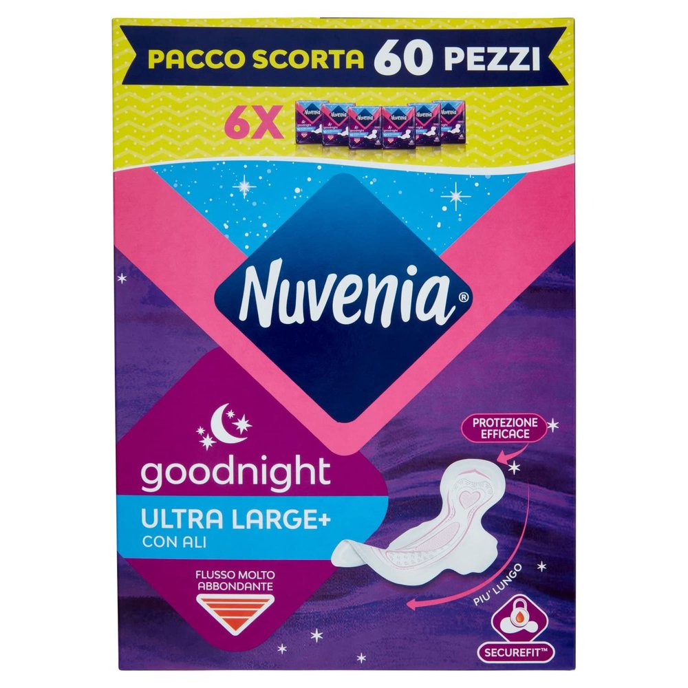 Nuvenia Ultra Night Absorbent Pads with Wings - Breathable and Fast Absorption - 6 Packs of 10