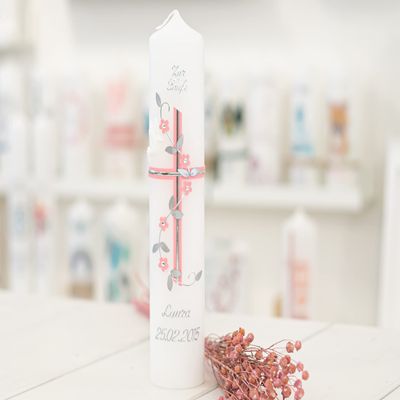 meinkerzenshop Laura Baptism Candle for Boy or Girl, Personalized with Name and Date, Handmade