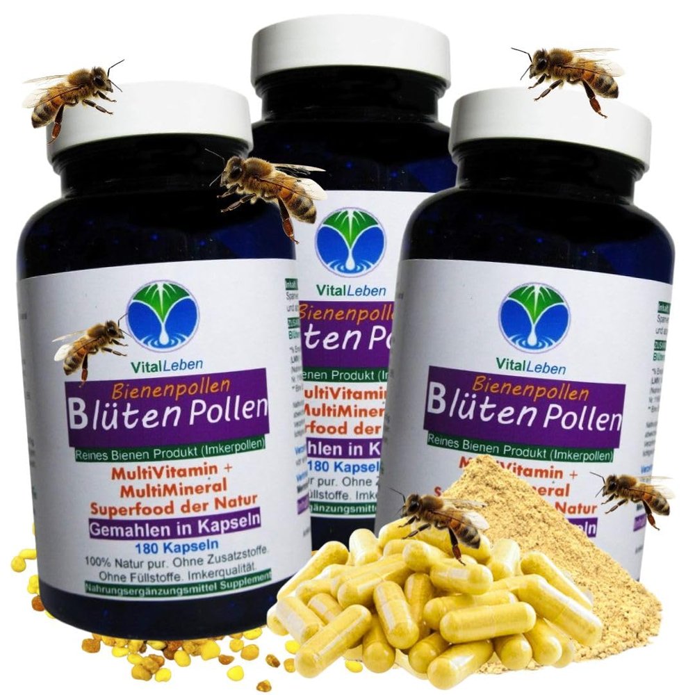 Bee Pollen Capsules 540 (3 x 180), Additive-Free, Cold-Ground