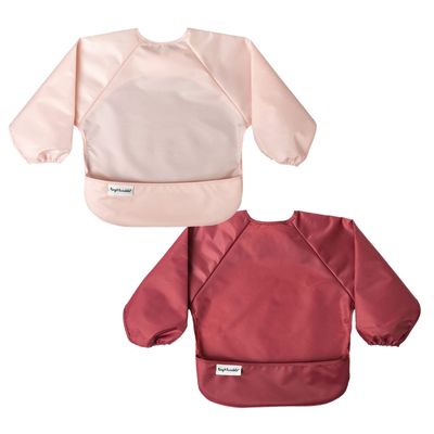 Tiny Twinkle Mess-Proof Baby Bib, 2-Pack Long-Sleeve Bibs, Waterproof, Machine Washable, Tug-Proof (Rose Burgundy, Size 2–4 Years)