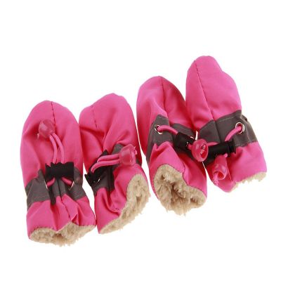 4-Piece Waterproof Winter Dog Shoes, Non-Slip Rain and Snow Boots, Thickened Pink, Size 3