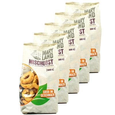 Maryland 5-Pack Mixed Dried Fruit with 5 Varieties, 1 kg Pack - Dried Fruit Mix with Apple Rings, Prunes, Apricots, Pears & Peaches (Pitted)