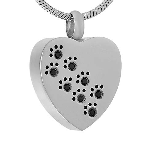 TIANZXS Crystal Paw Print Memorial Jewelry for Dogs and Cats, Cremation Urn Pendant Necklace, Black