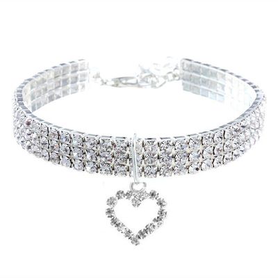 Adjustable Rhinestone Pet Collar with Love Heart Pendant