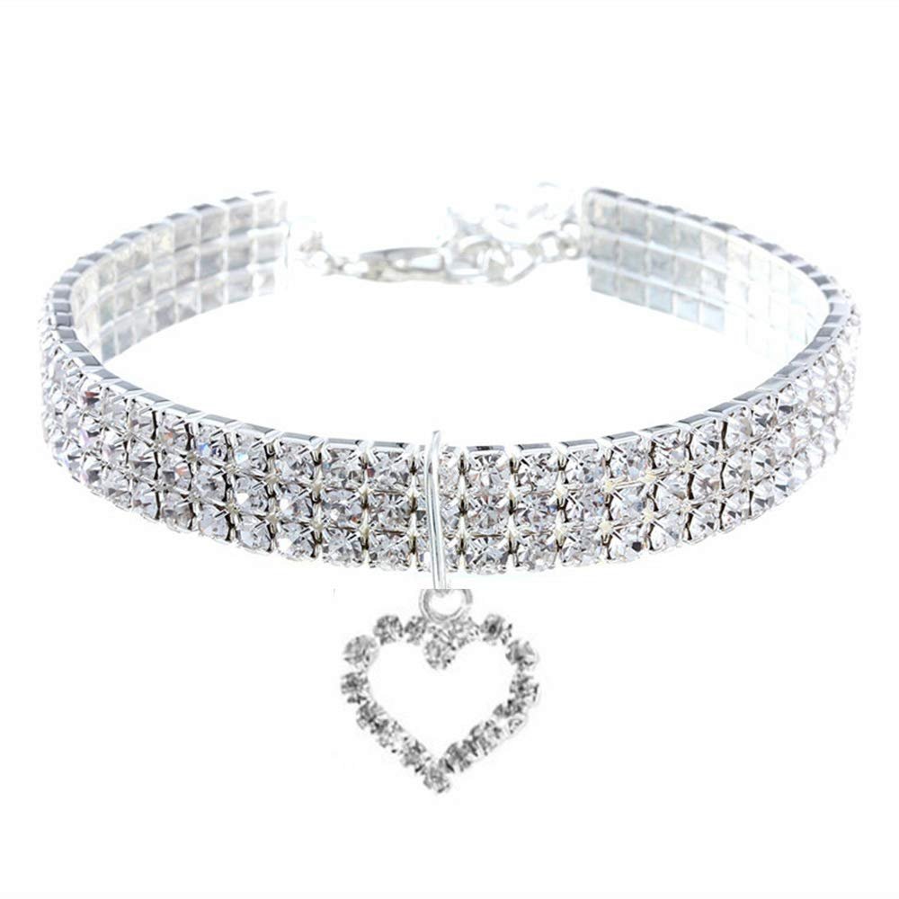 Adjustable Rhinestone Pet Collar with Love Heart Pendant