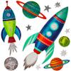 alles-meine.de GmbH Wall Stickers, Rocket, Planets & Outer Space, 12-Piece Set, 3D Glitter, Reusable view 1