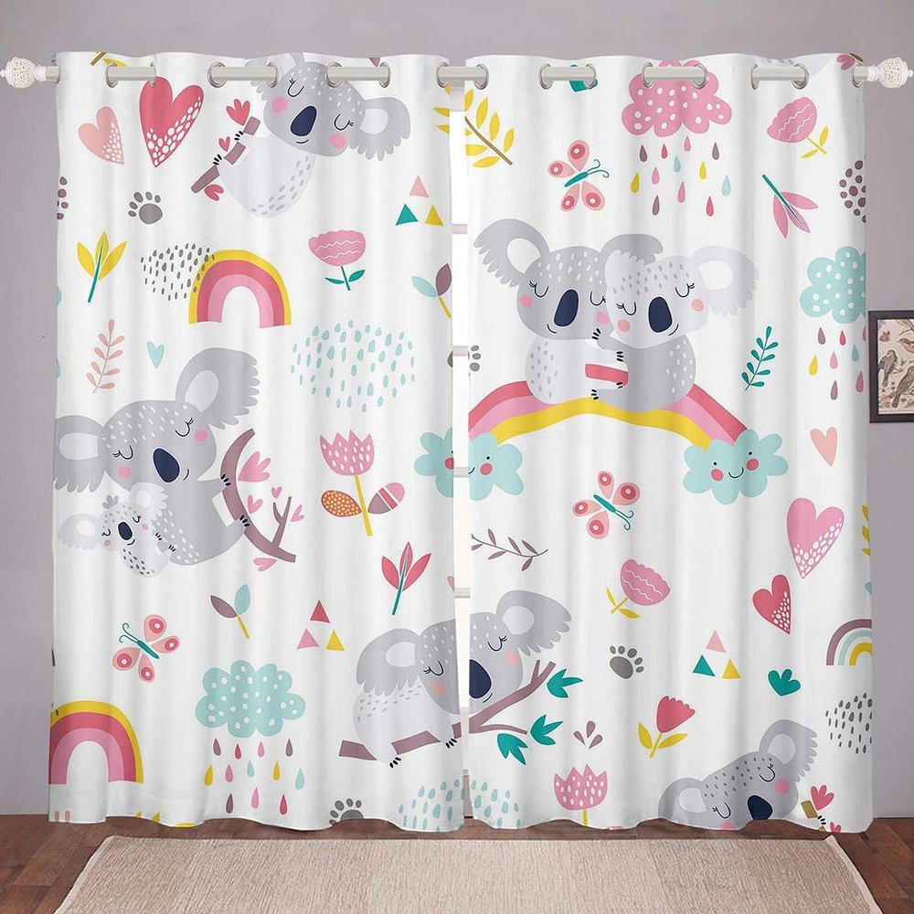 Tbrand Cute Koala Kids Curtains, Cartoon Animal Rainbow Window Curtains, 245 x 140 cm