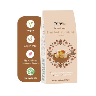 Truede Mini Mixed-Nut Turkish Delight (150 g), Handmade, Hazelnut, Pistachio & Coconut
