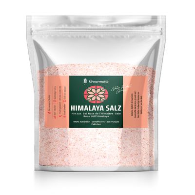 Gourmetia Himalayan Fine Salt 2 kg, Pink Crystal Salt from Punjab, Pakistan