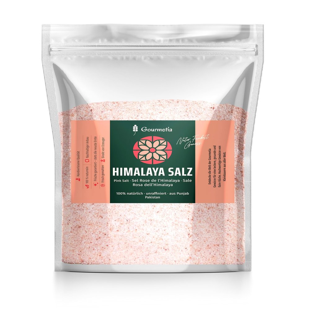 Gourmetia Himalayan Fine Salt 2 kg, Pink Crystal Salt from Punjab, Pakistan