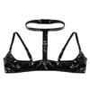 YOOJIA Women's Faux Leather Wet-Look Open-Cup Push-Up Bra, Black, XXL view 4
