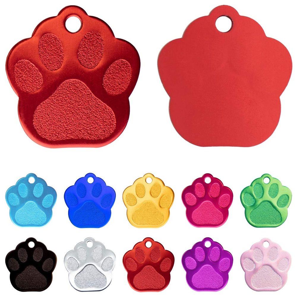 Ibera gifts Paw-Shaped Engraved Pet ID Tag for Medium to Large Dogs and Cats, Red