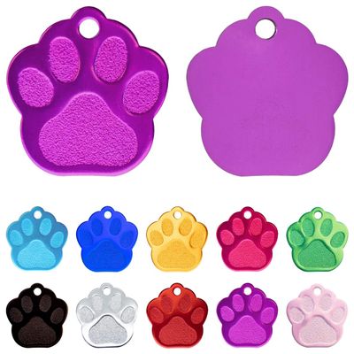 Ibera Gifts - Engraved Dog Tag in Paw Shape for Small to Medium Dogs and Cats (Purple)