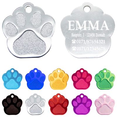 Ibera Gifts - Personalized Paw-Shaped Dog Tag for Small to Medium Dogs and Cats (Silver)