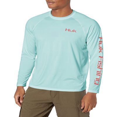 HUK Men's Pursuit Vented Long-Sleeve Shirt, Sun Protection, Dolphin Bright Ice Blue, Large