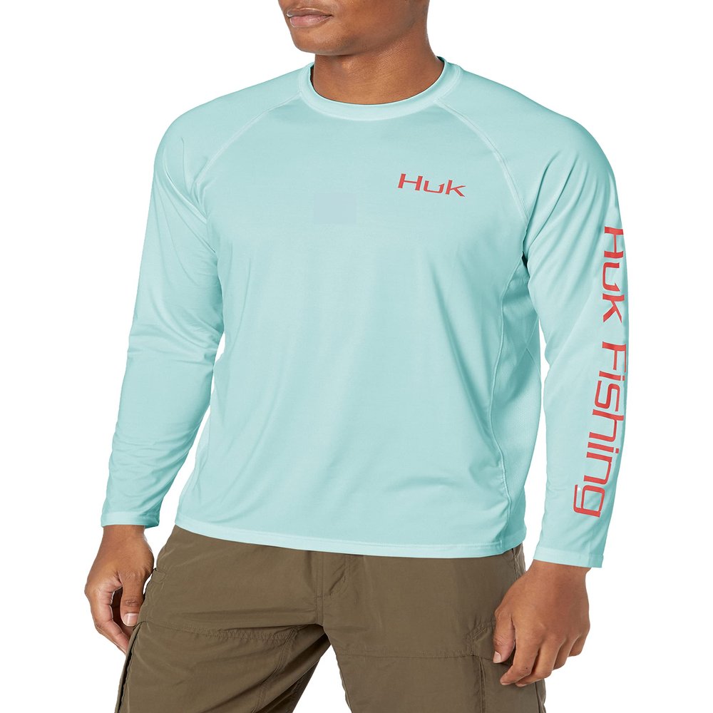 HUK Men's Pursuit Vented Long-Sleeve Shirt, Sun Protection, Dolphin Bright Ice Blue, Large