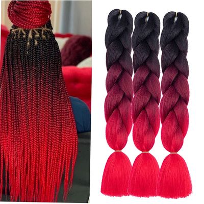 Jumbo Braids Extensions, Black and Red Synthetic Hair