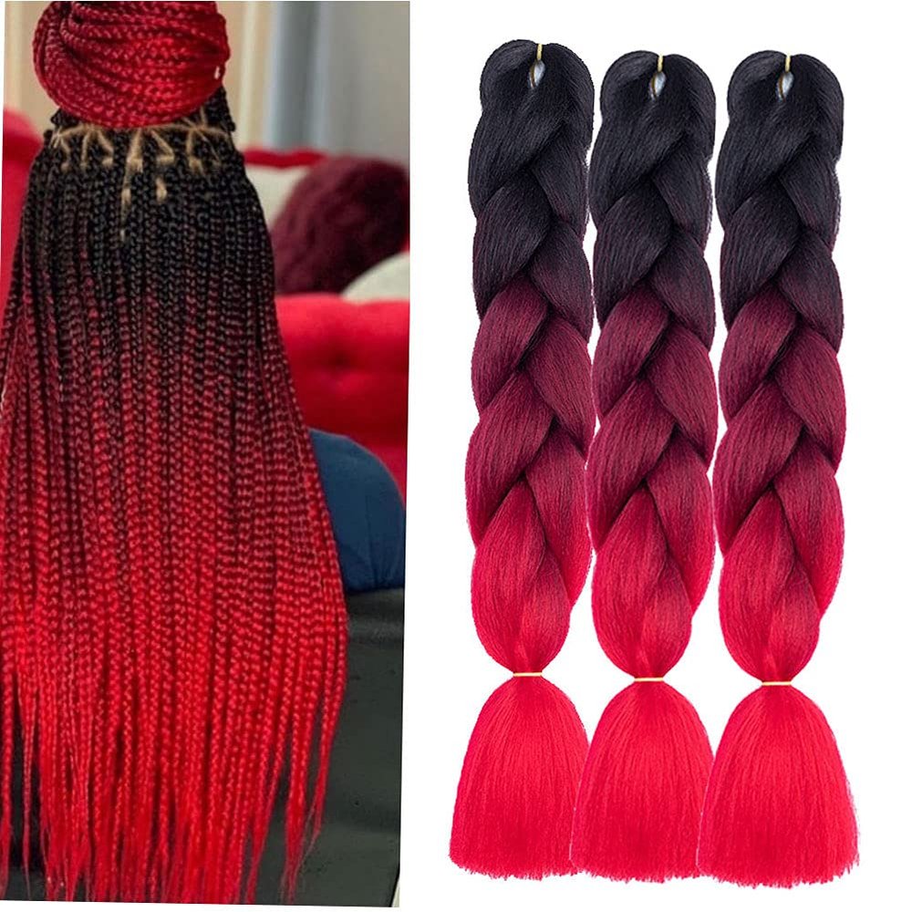 Jumbo Braids Extensions, Black and Red Synthetic Hair