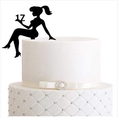 Girl Birthday Cake Topper, Number 17, Black