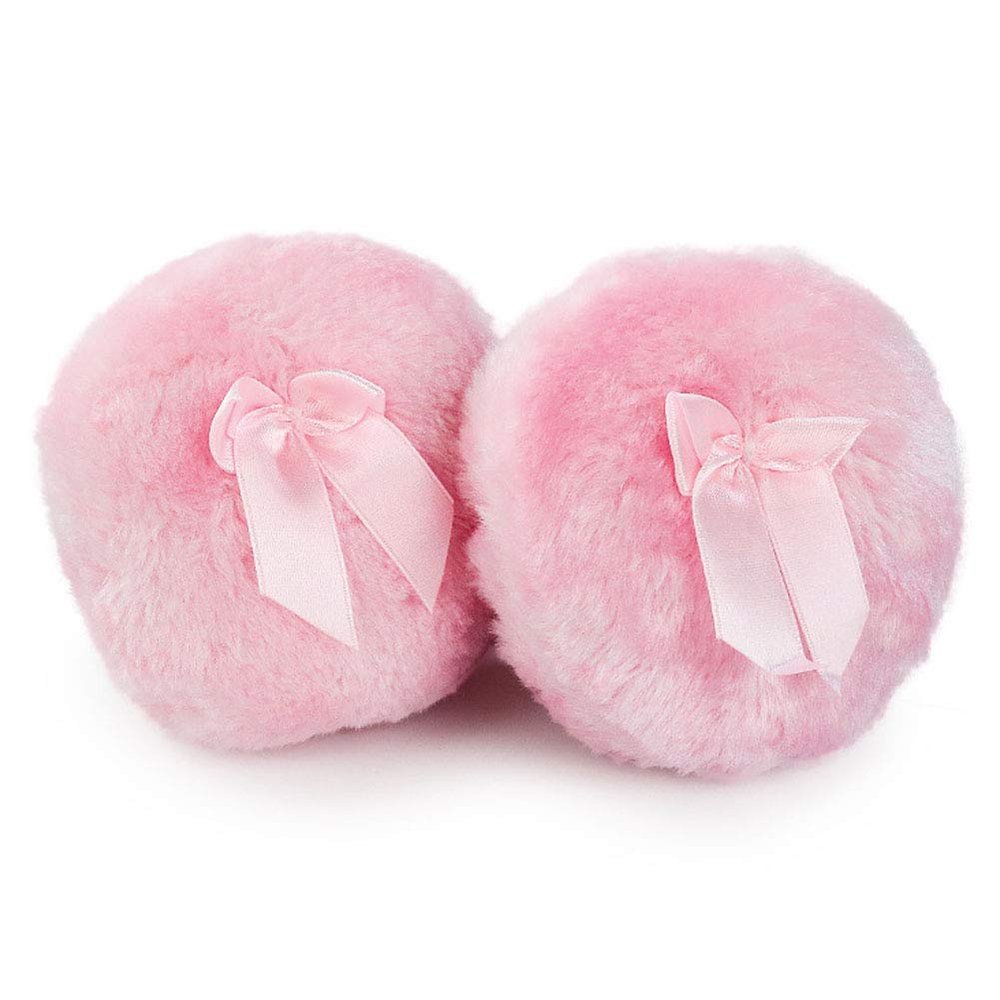 Fluffy Pink Powder Puffs with Ribbon, 9 cm, 2-Pack