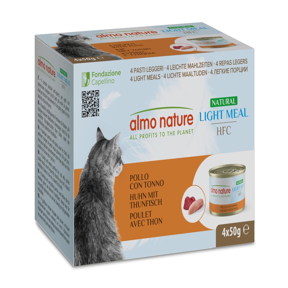 Almo Nature HFC Natural Light Meal - Cat Food - Chicken with Tuna - Human-Grade, Gluten-Free - 50 g (4-Pack)