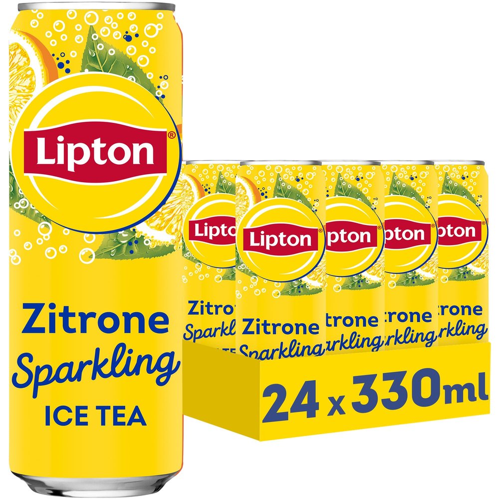 LIPTON ICE TEA Sparkling Lemon, Carbonated Iced Tea with Lemon Flavor, Single-Use Cans (24 x 0.33 L) (Packaging May Vary)