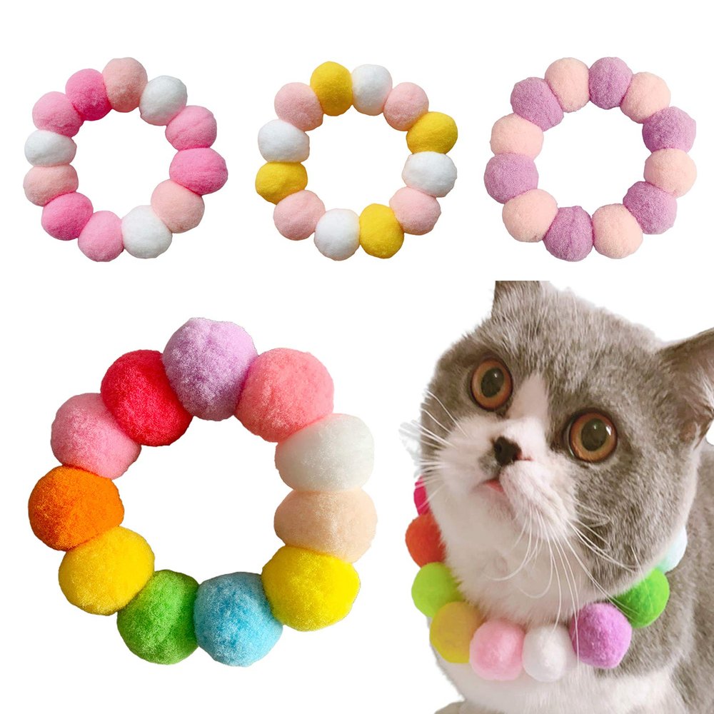 CUSROS Colorful Plush Ball Pet Collar