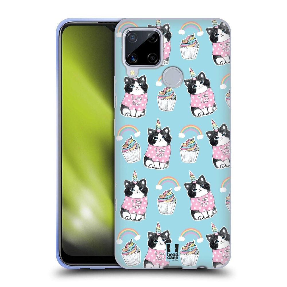Head Case Designs Cat and Rainbow Cheeky Cats Soft Gel Phone Case for Realme C15