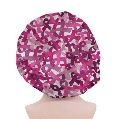 SEANATIVE Pink Breast Cancer Design Super-Soft Double-Layer Sleep Bonnet with Drawstring