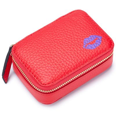 Aileder Mini Leather Lipstick Case with Mirror, Red