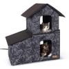 K&H PET PRODUCTS Two-Story Outdoor Cat House with Dining Room, Heated, Gray Leaf, 55.9 x 68.9 x 68.9 cm view 1